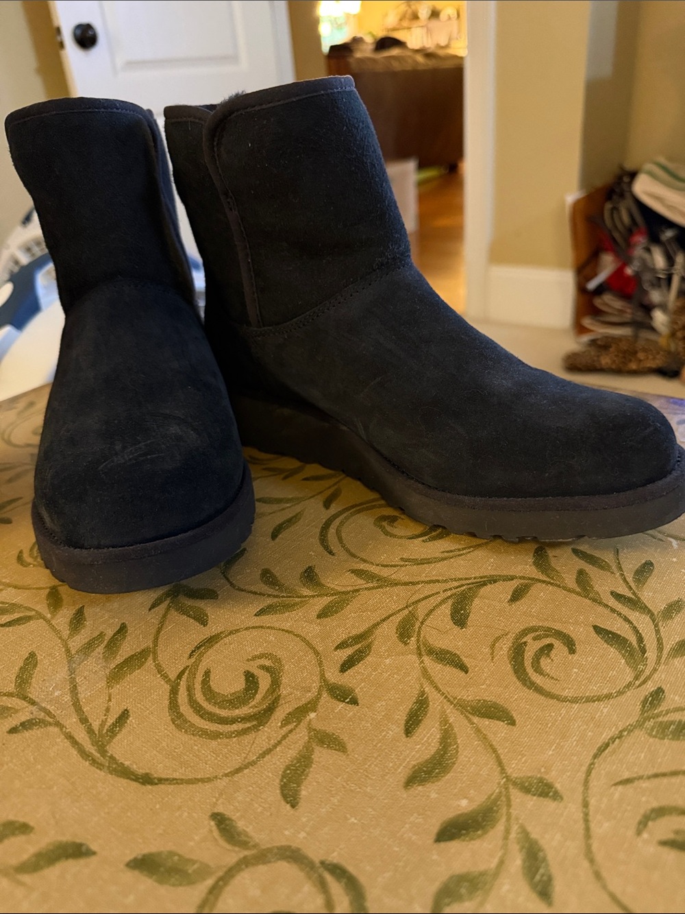 Women's Ugg Black Suede Platform Boots.